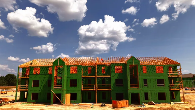The Marian Group — Eastfield Reserve construction video: a framed three-storey building against a blue sky