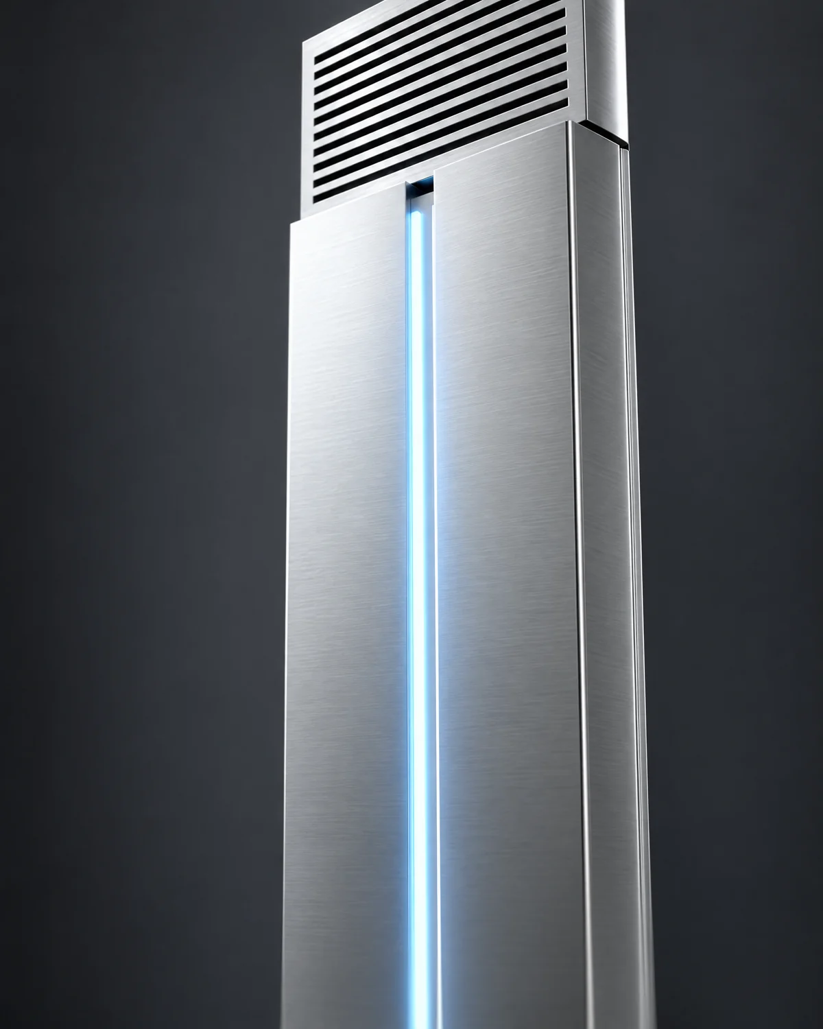 Detail of the vent grille and light groove at the top of the stainless unit